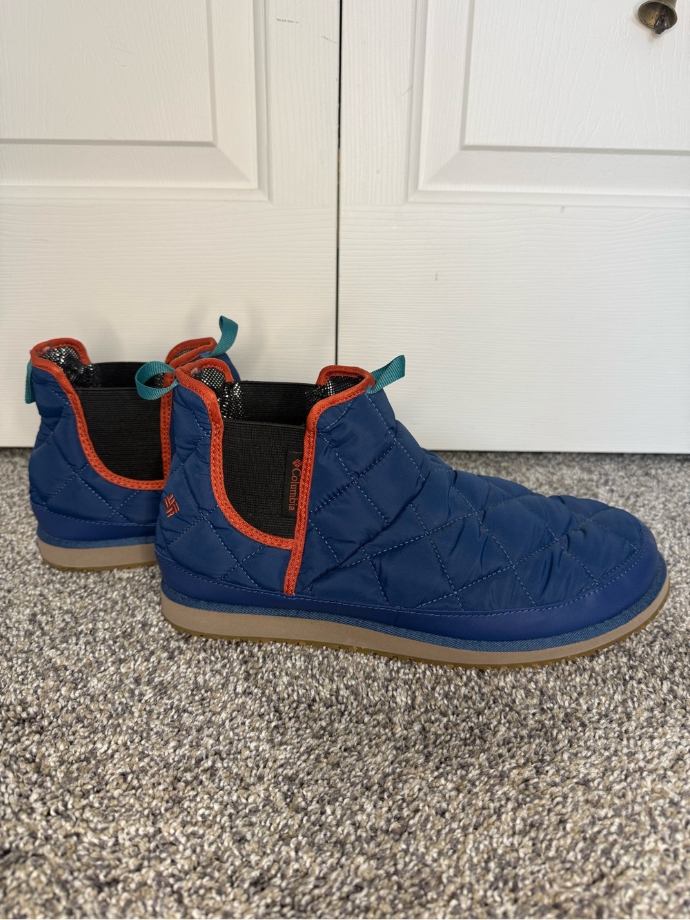 Columbia Men’s Winter Snow Boots Size 10 Navy Blue Orange Insulated Slip On